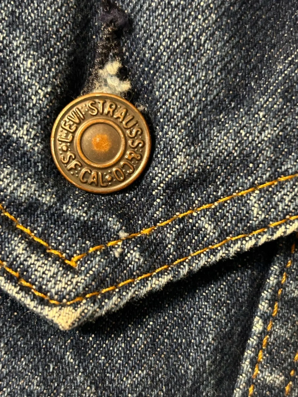 Men's Blue Denim Jacket with Red Plaid Lining - Picture 3 of 3